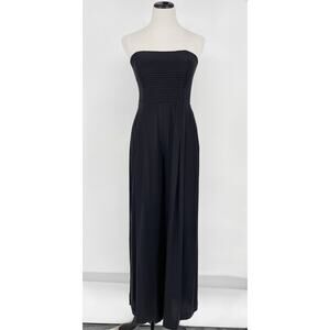 Gilner Farrar Niki Large Strapless Silk Jumpsuit Wide Leg Pockets Playsuit Black